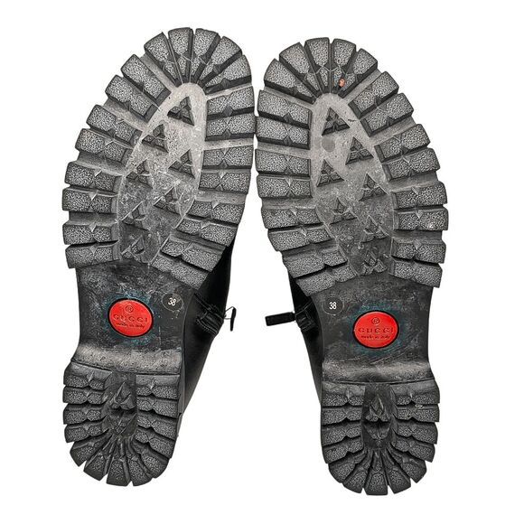 Gucci Royan Lace Up Combat Ankle Boot EU 38 US 8 Black Leather Double GG Logo - Picture 9 of 10